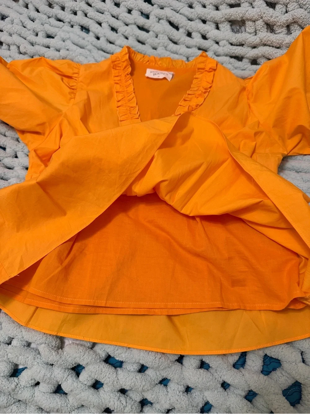 Hyacinth House Tuckernuck Ruffles Puff Sleeve Mustard/Yellow/Orange Top XS